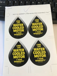 Long Life Water-Cooled Motor 7 Year Warranty Tear Drop Shape Stickers